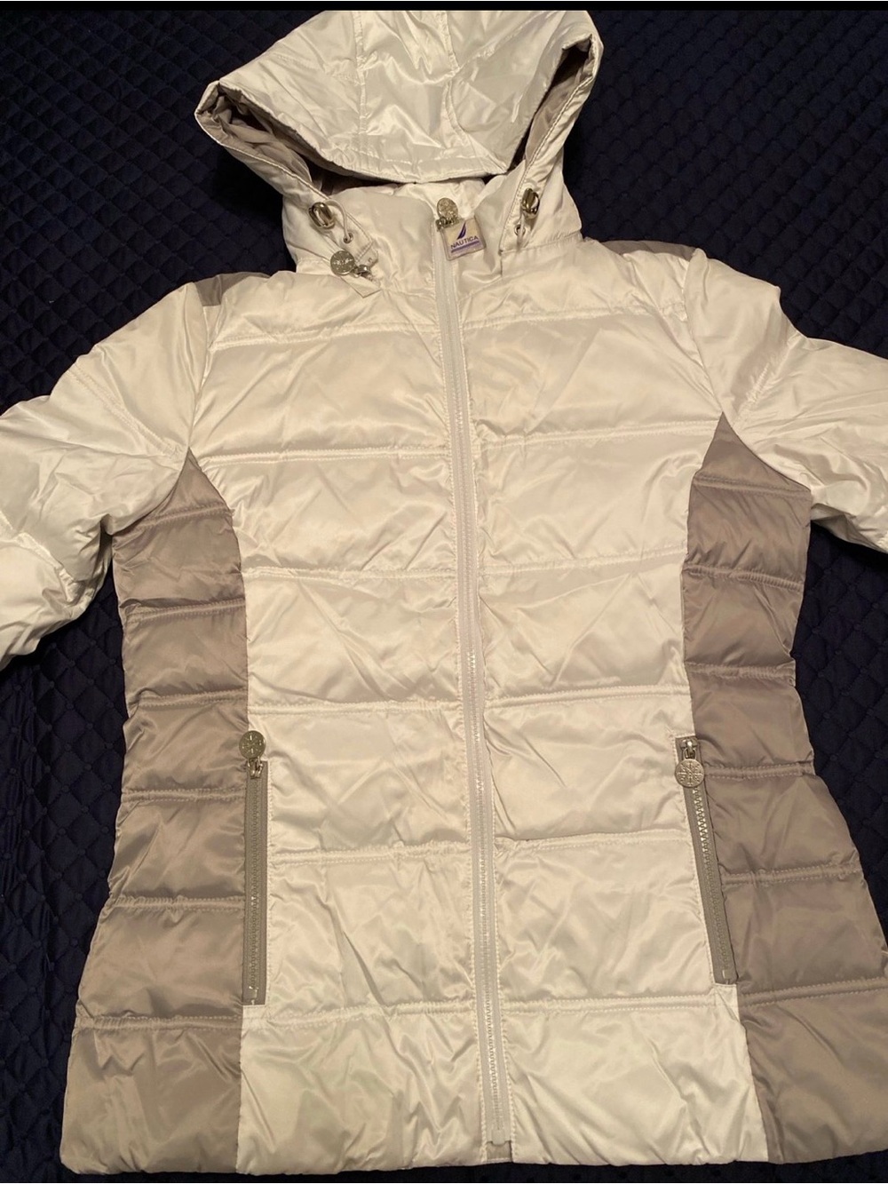 Nautica Coat for Women Color White and Light Grey Color Block Size M NEW